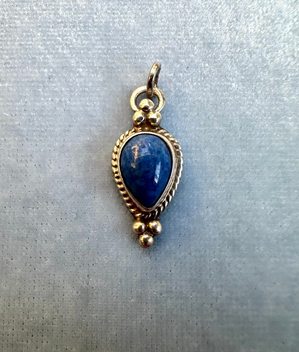 925 Sterling Silver Lapis Lazuli Teardrop Pendant Twisted Rope Bezel Charm